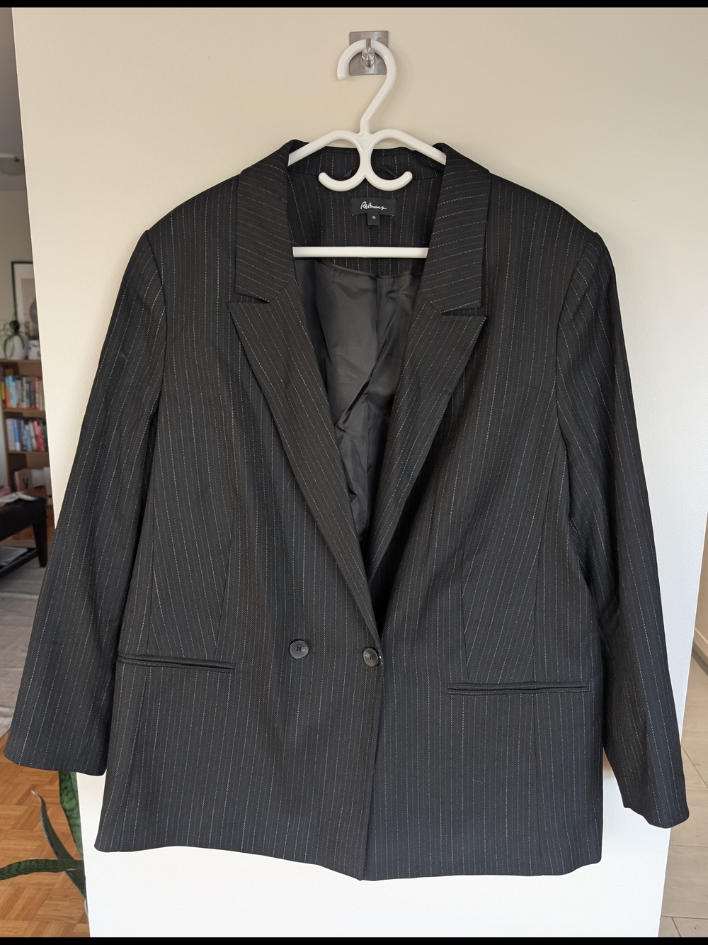 Reitmans Black Pinstripe Double-Button Blazer
